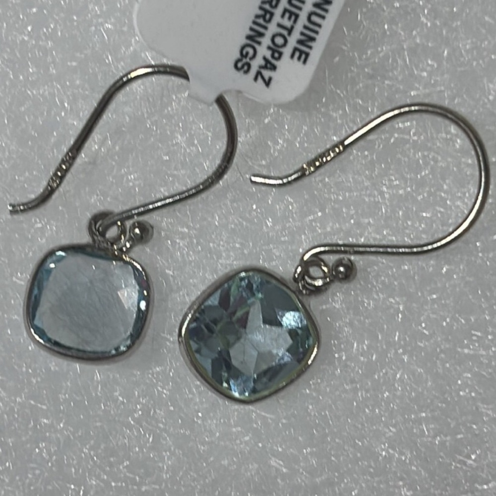 Sterling Silver 7mm Cushion Blue Topaz Earrings